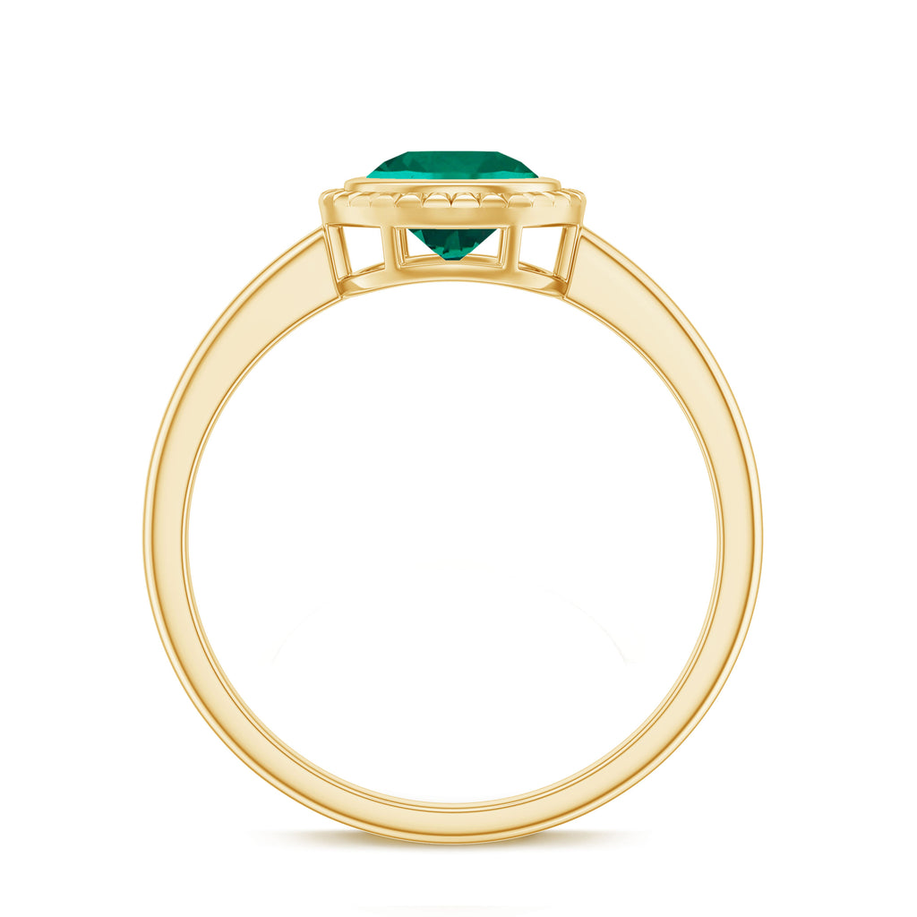 Round Lab-Created Emerald Solitaire Gold Ring in Bezel Setting Lab Created Emerald - ( AAAA ) - Quality - Rosec Jewels