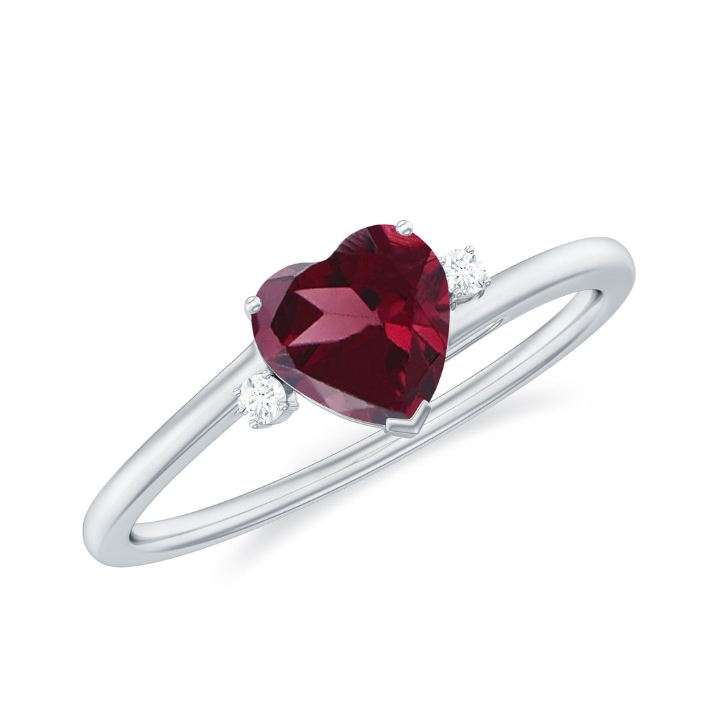 Heart Shape Rhodolite Solitaire Promise Ring with Diamond Rhodolite - ( AAA ) - Quality - Rosec Jewels