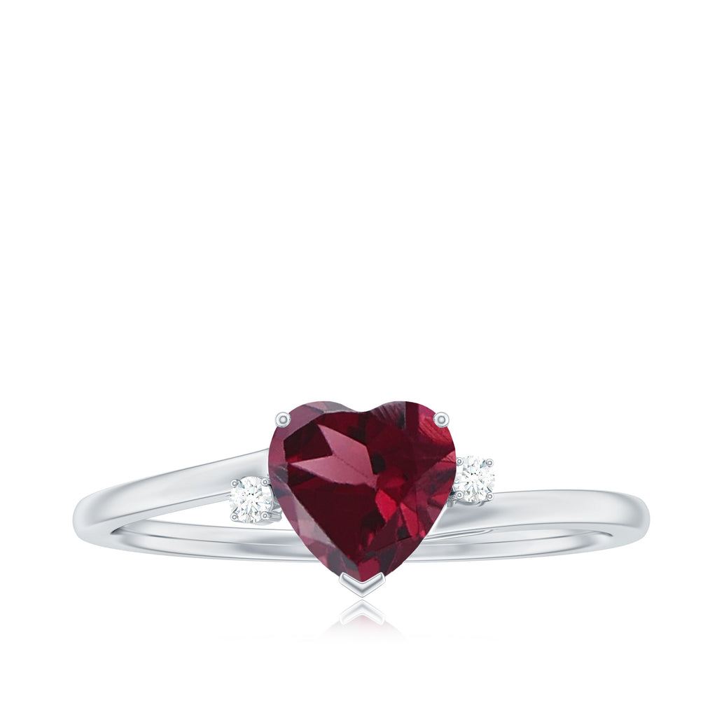Heart Shape Rhodolite Solitaire Promise Ring with Diamond Rhodolite - ( AAA ) - Quality - Rosec Jewels