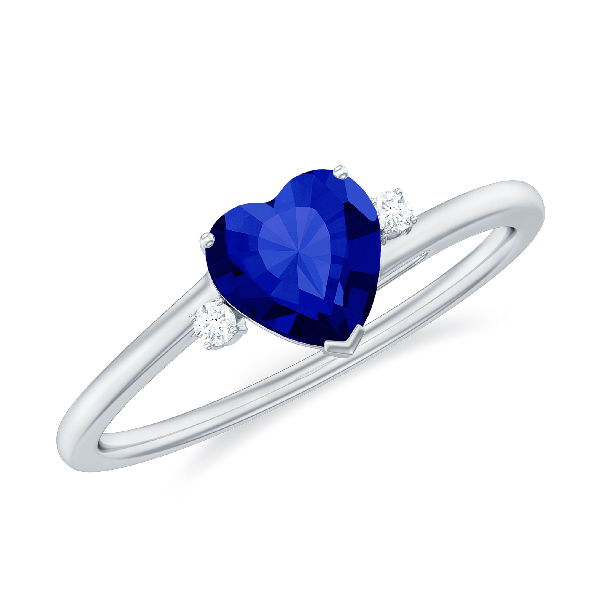 Certified Lab Grown Blue Sapphire Minimal Heart Solitaire Promise Ring Lab Created Blue Sapphire - ( AAAA ) - Quality - Rosec Jewels