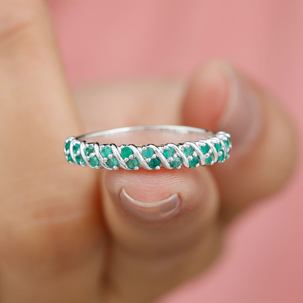 Classic Half Eternity Band Ring with Round Emerald