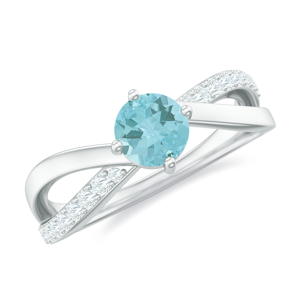 1/2 CT Sky Blue Topaz Solitaire and Diamond Gold Infinity Ring Sky Blue Topaz - ( AAA ) - Quality - Rosec Jewels