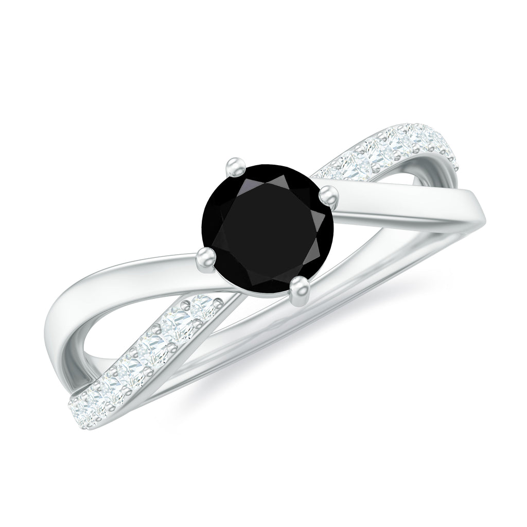 1/2 CT Black Spinel Solitaire and Diamond Infinity Ring Black Spinel - ( AAA ) - Quality - Rosec Jewels