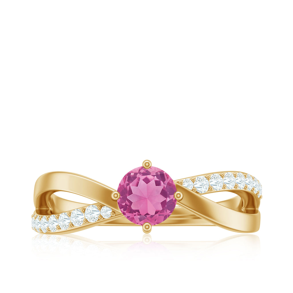 1/2 CT Pink Tourmaline Solitaire and Diamond Infinity Ring Pink Tourmaline - ( AAA ) - Quality - Rosec Jewels