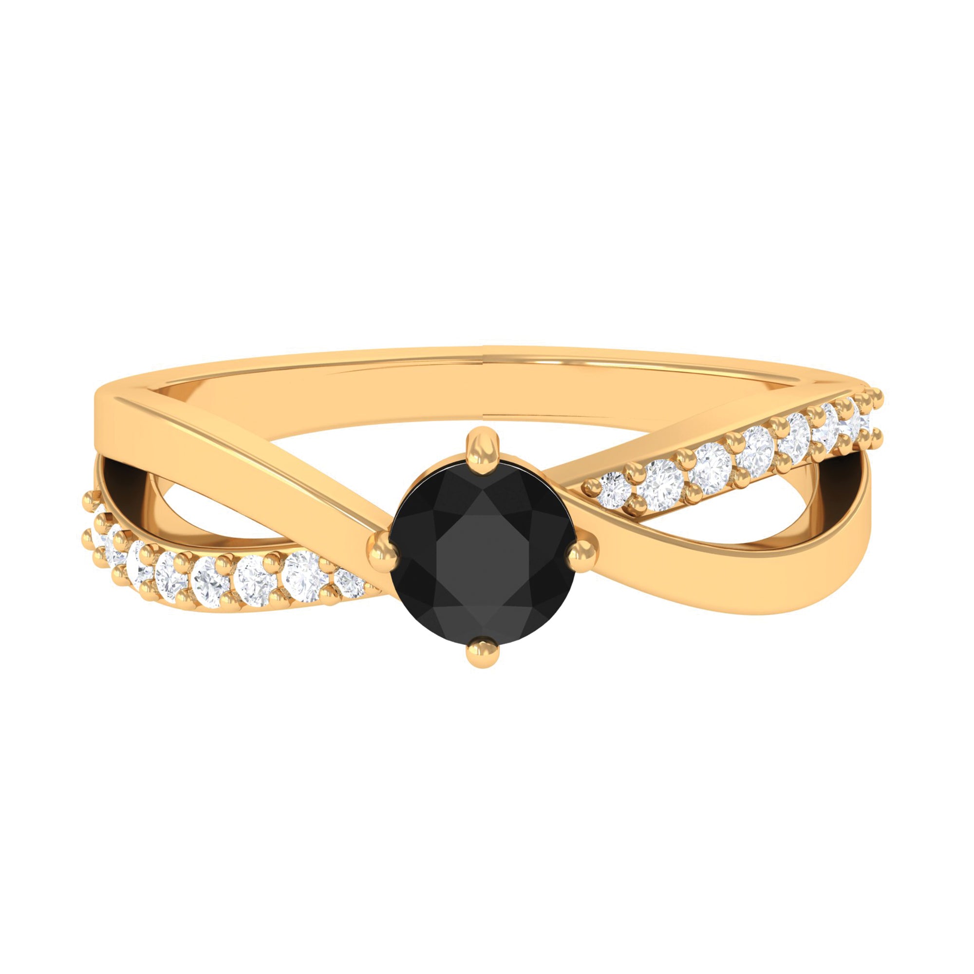 3/4 CT Black Diamond Solitaire and Diamond Gold Infinity Ring Black Diamond - ( AAA ) - Quality - Rosec Jewels