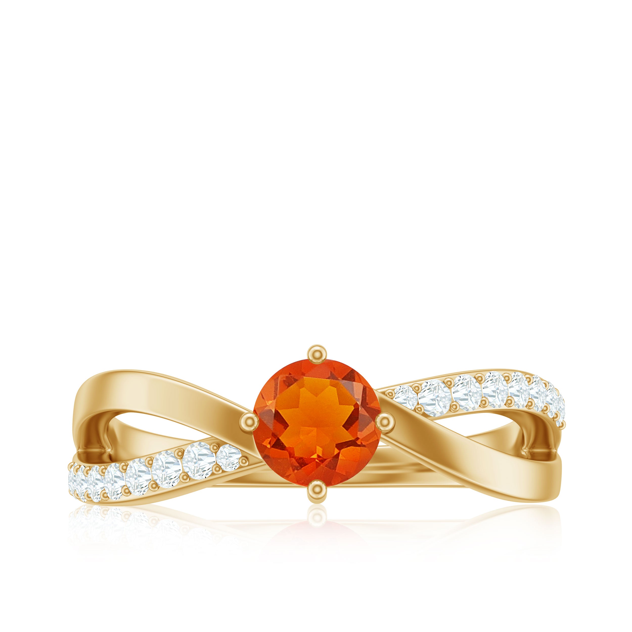 1/2 CT Fire Opal Solitaire and Diamond Infinity Ring Fire Opal - ( AAA ) - Quality - Rosec Jewels