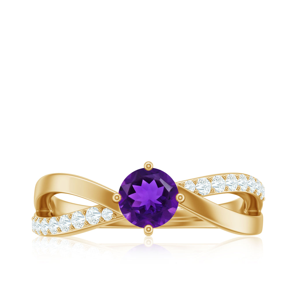 Infinity Shank Amethyst Solitaire Ring with Diamond Amethyst - ( AAA ) - Quality - Rosec Jewels