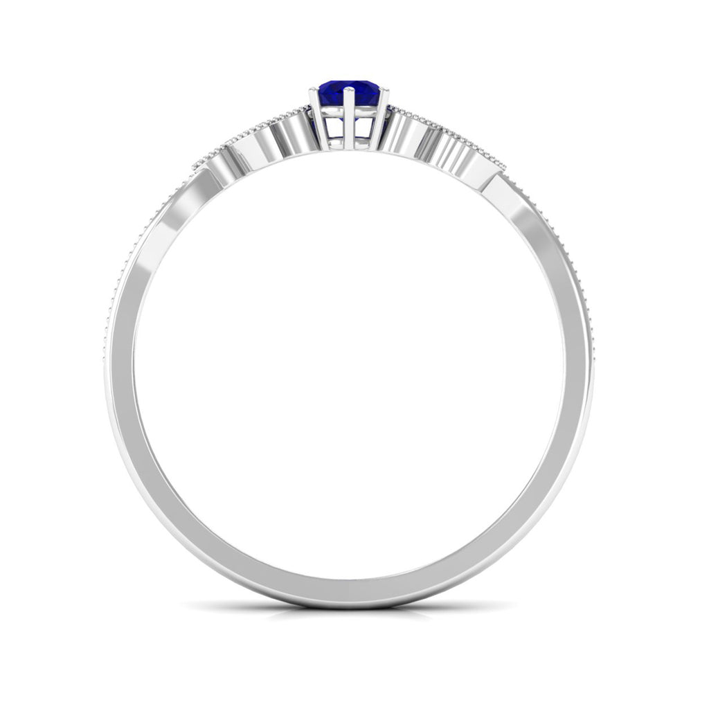 Real Blue Sapphire and Diamond Leaf Inspired Promise Ring Blue Sapphire - ( AAA ) - Quality - Rosec Jewels