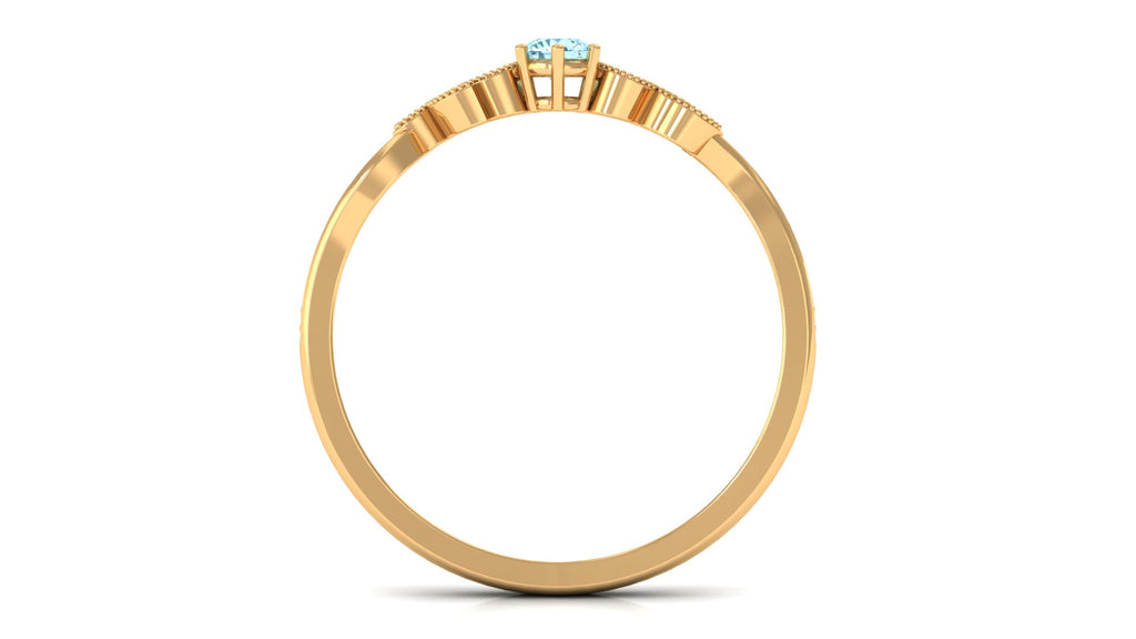 Aquamarine and Diamond Leaf Branch Promise Ring Aquamarine - ( AAA ) - Quality - Rosec Jewels