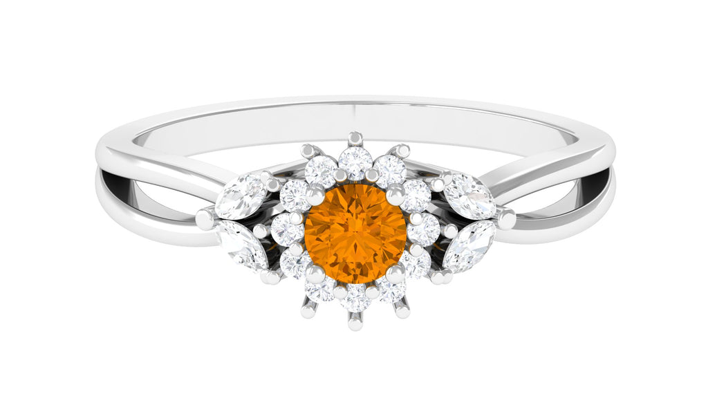 Split Shank Citrine Flower Engagement Ring with Diamond Citrine - ( AAA ) - Quality - Rosec Jewels