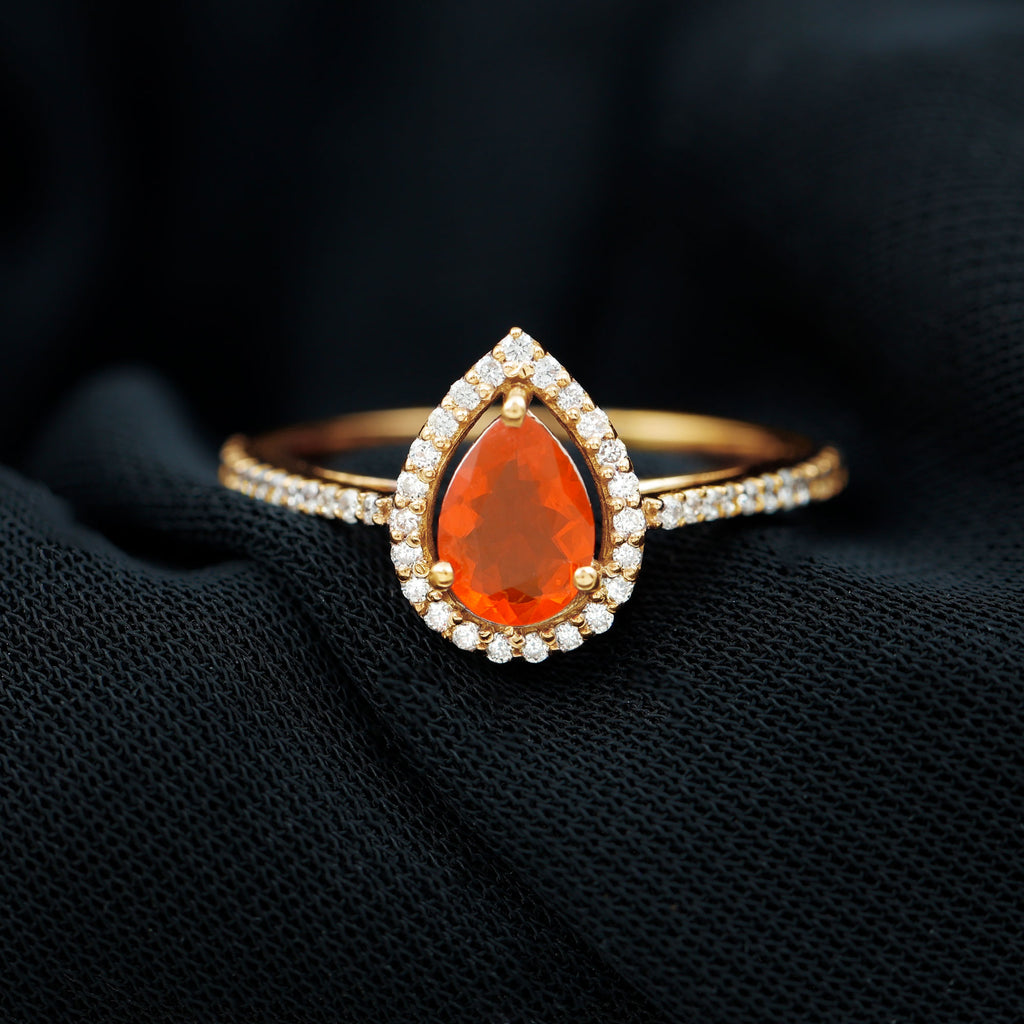1 CT Minimal Fire Opal Engagement Ring with Diamond Accent Fire Opal - ( AAA ) - Quality - Rosec Jewels