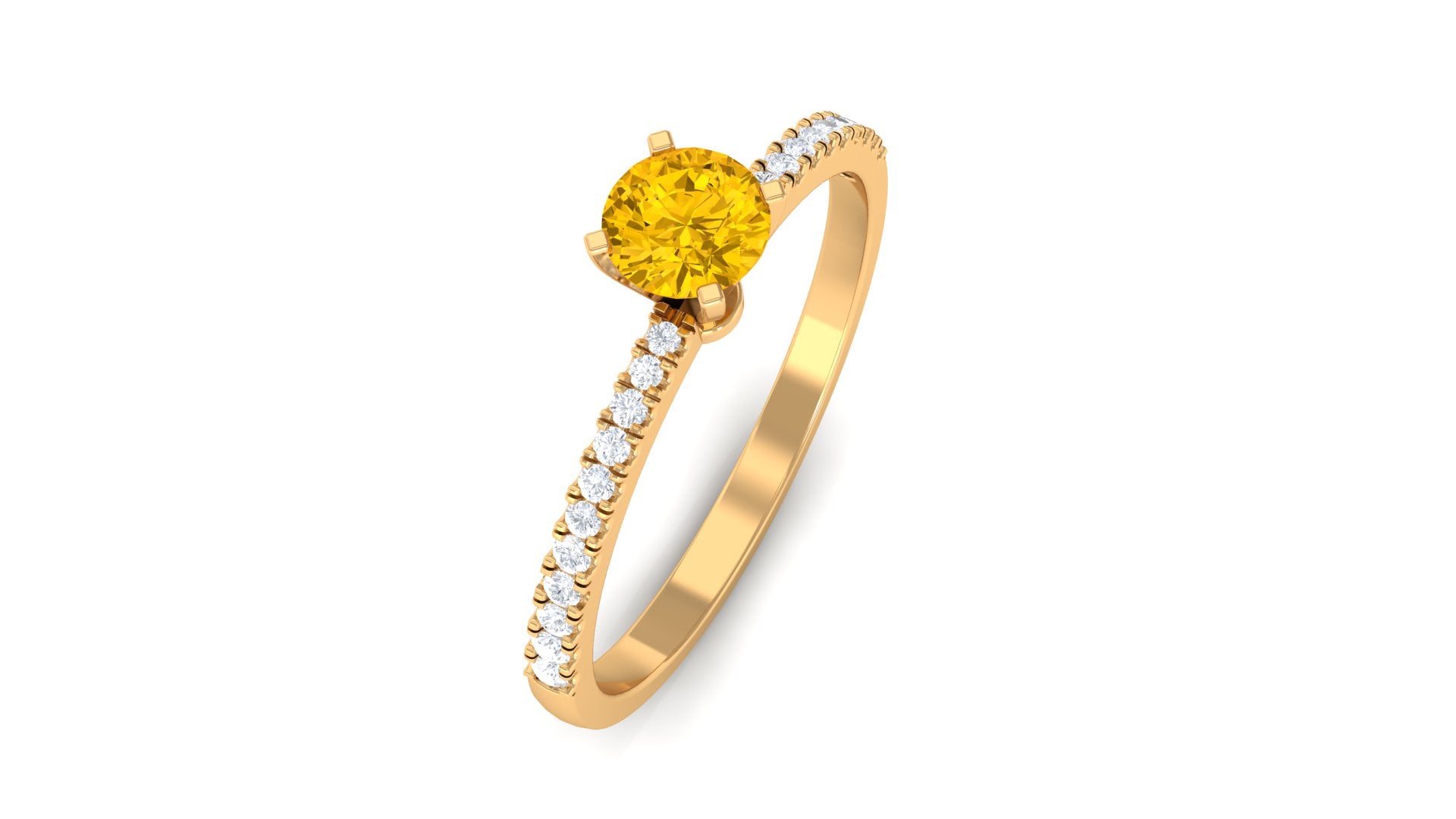 Round Yellow Sapphire and Diamond Engagement Ring Yellow Sapphire - ( AAA ) - Quality - Rosec Jewels