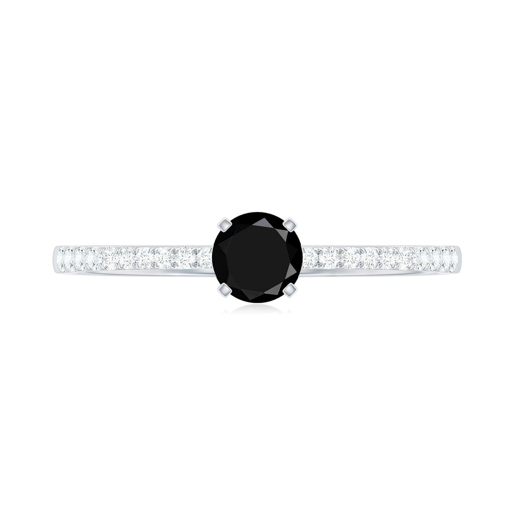 1/2 CT Real Black Diamond Solitaire Engagement Ring Black Diamond - ( AAA ) - Quality - Rosec Jewels