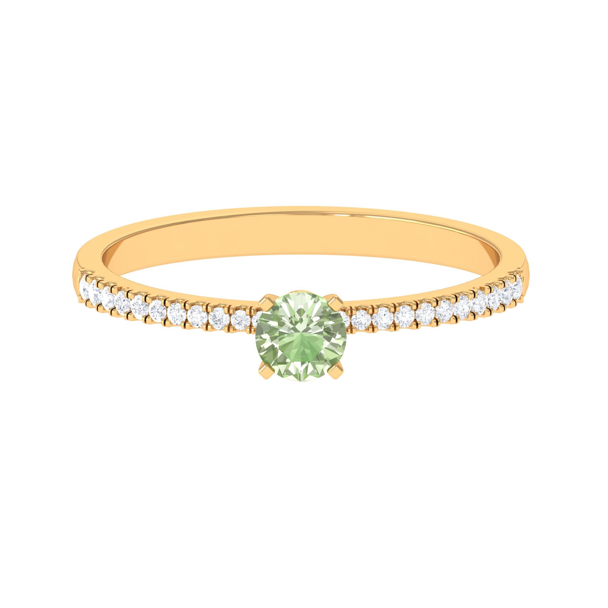 Green Sapphire Solitaire Engagement Ring with Diamond Side Stones Green Sapphire - ( AAA ) - Quality - Rosec Jewels