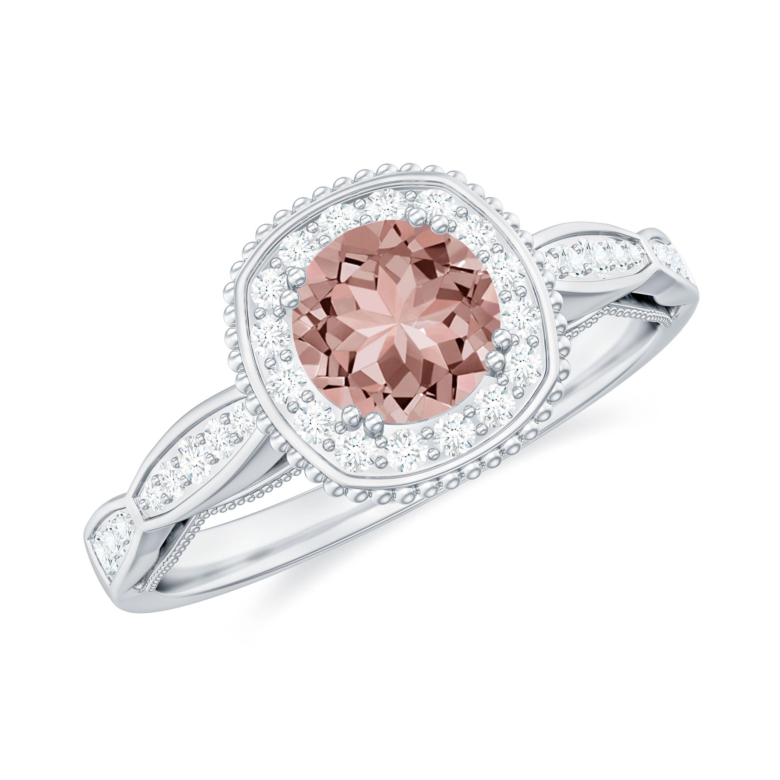 Morganite and Diamond Vintage Engagement Ring Morganite - ( AAA ) - Quality - Rosec Jewels