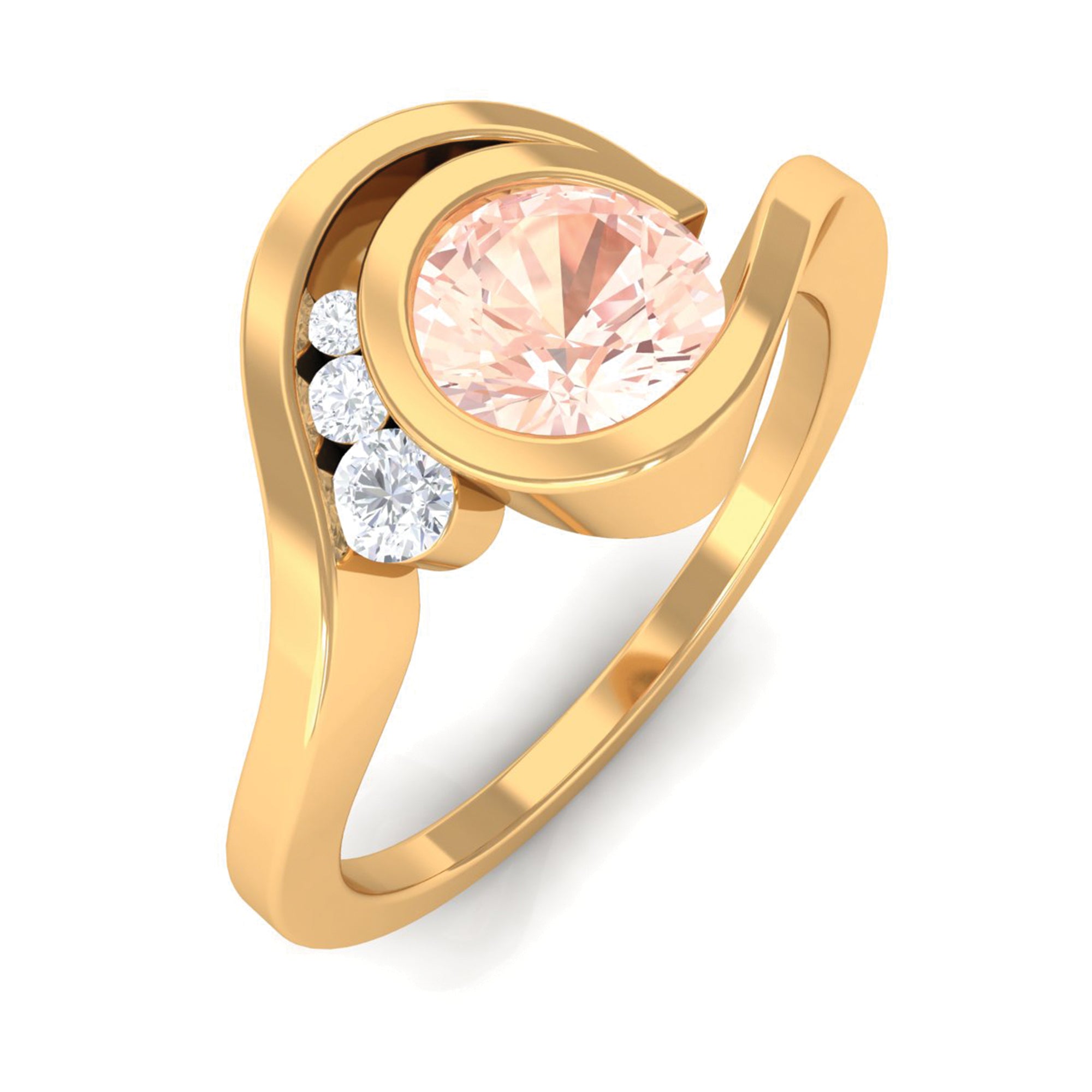 Morganite Solitaire Bypass Engagement Ring Morganite - ( AAA ) - Quality - Rosec Jewels