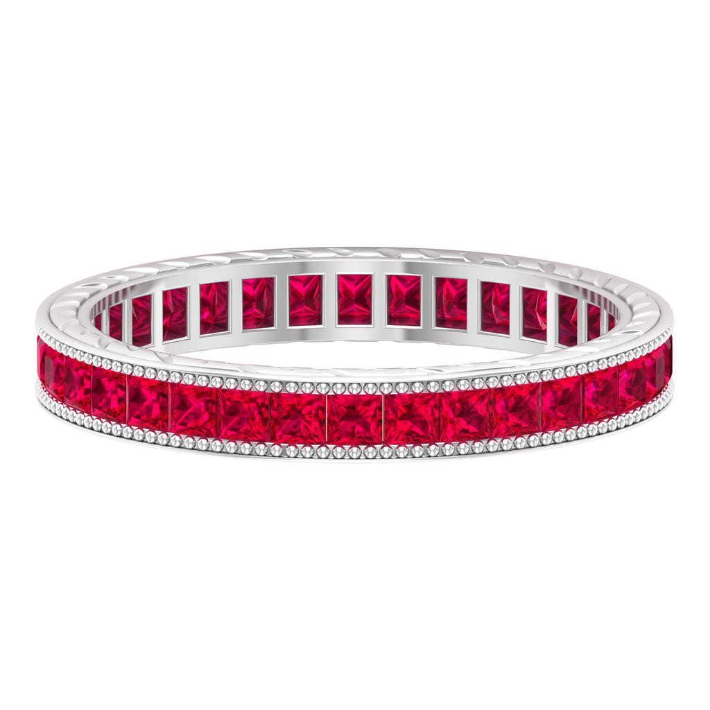 Princess Cut Ruby Full Eternity Ring in Channel Setting Ruby - ( AAA ) - Quality - Rosec Jewels