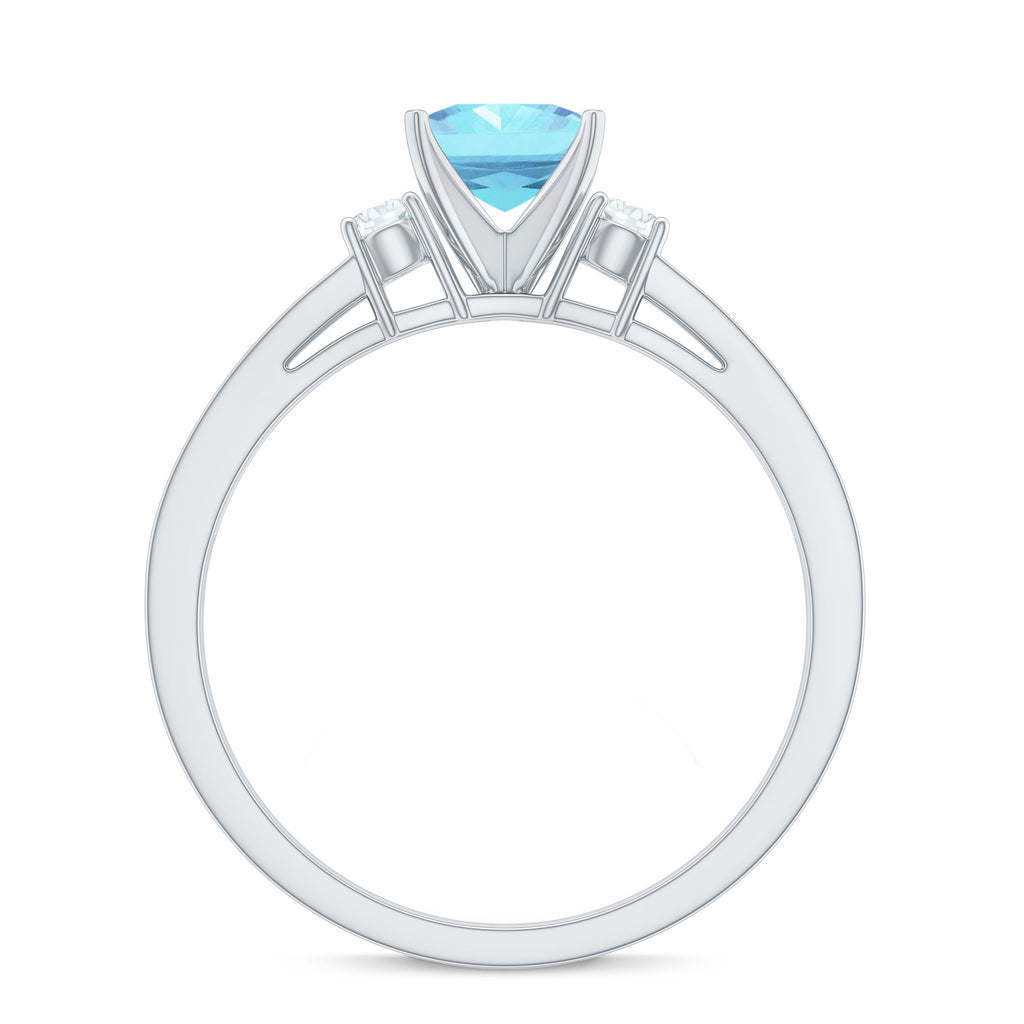 3/4 CT Classic Aquamarine Engagement Ring with Diamond Aquamarine - ( AAA ) - Quality - Rosec Jewels