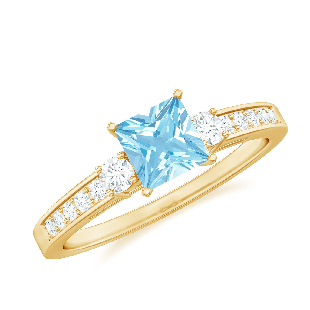 3/4 CT Classic Aquamarine Engagement Ring with Diamond Aquamarine - ( AAA ) - Quality - Rosec Jewels