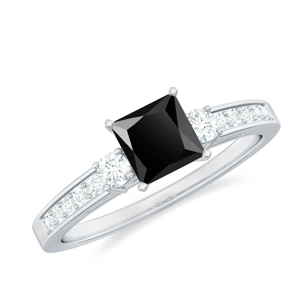 Classic Lab Grown Black Diamond and Diamond Engagement Ring Lab Created Black Diamond - ( AAAA ) - Quality - Rosec Jewels