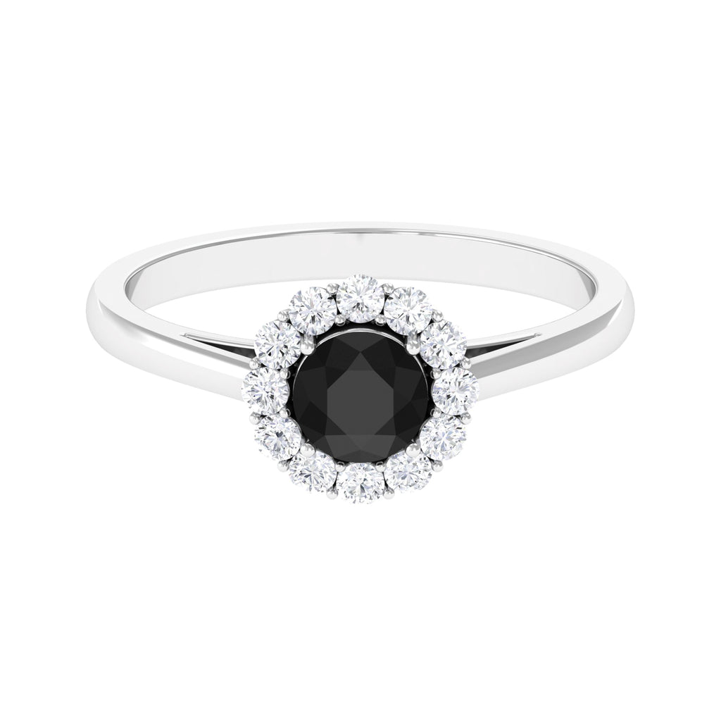 Black Diamond and Diamond Floating Halo Engagement Ring Black Diamond - ( AAA ) - Quality - Rosec Jewels
