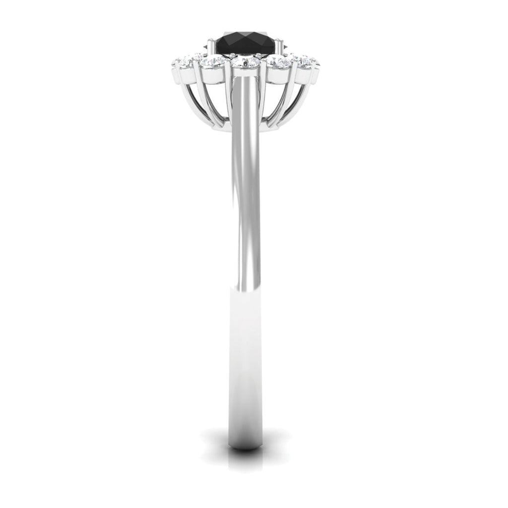 Black Diamond and Diamond Floating Halo Engagement Ring Black Diamond - ( AAA ) - Quality - Rosec Jewels
