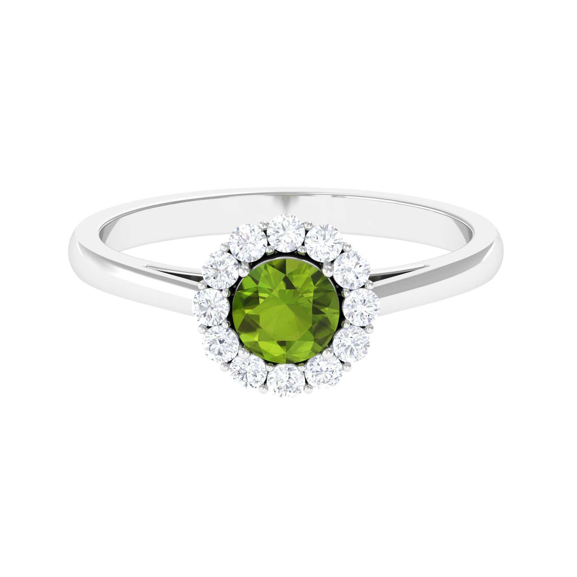 1 CT Peridot and Diamond Floating Halo Engagement Ring Peridot - ( AAA ) - Quality - Rosec Jewels