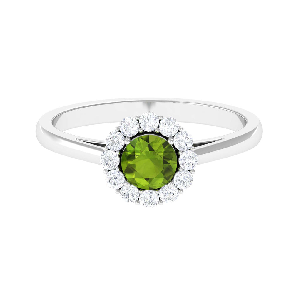 1 CT Peridot and Diamond Floating Halo Engagement Ring Peridot - ( AAA ) - Quality - Rosec Jewels