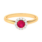 Round Ruby and Diamond Halo Engagement Ring Ruby - ( AAA ) - Quality - Rosec Jewels