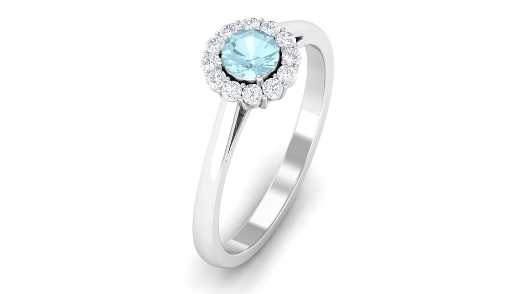 1 CT Sky Blue Topaz and Diamond Floating Halo Engagement Ring Sky Blue Topaz - ( AAA ) - Quality - Rosec Jewels