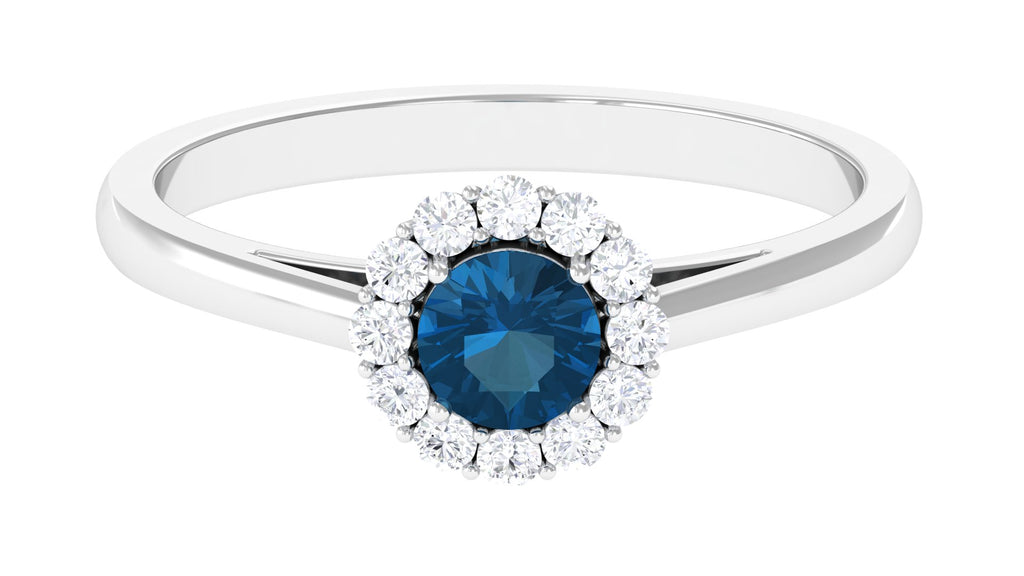 1 CT London Blue Topaz and Diamond Floating Halo Engagement Ring London Blue Topaz - ( AAA ) - Quality - Rosec Jewels