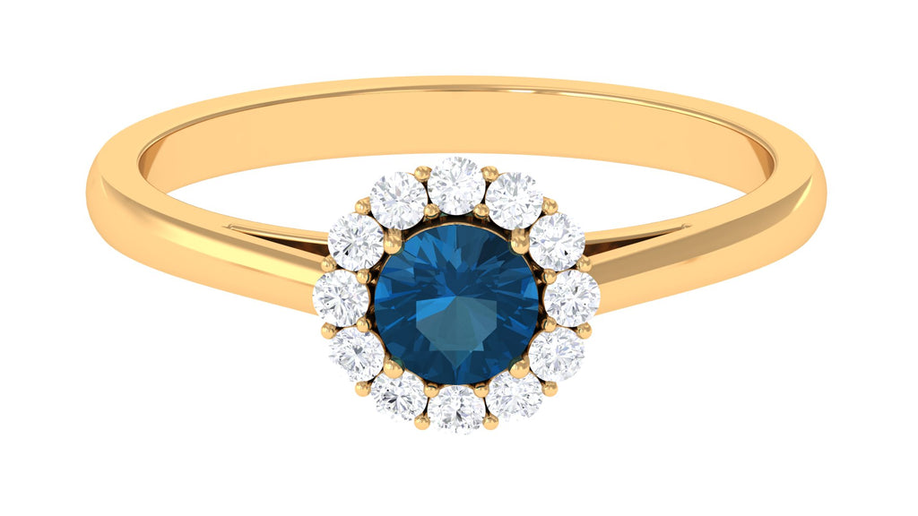 1 CT London Blue Topaz and Diamond Floating Halo Engagement Ring London Blue Topaz - ( AAA ) - Quality - Rosec Jewels