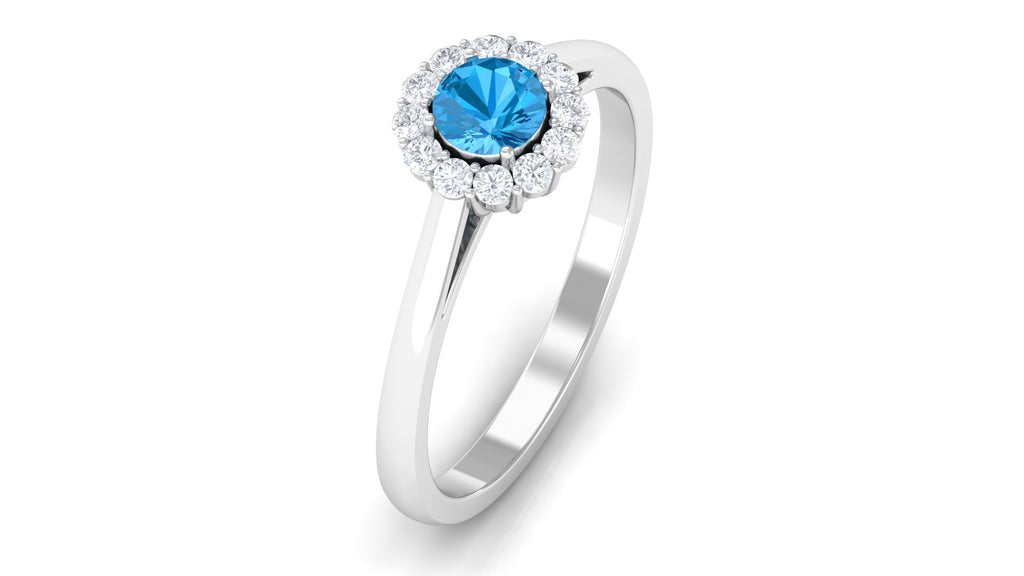 1 CT Swiss Blue Topaz and Diamond Floating Halo Engagement Ring Swiss Blue Topaz - ( AAA ) - Quality - Rosec Jewels