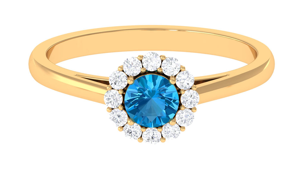1 CT Swiss Blue Topaz and Diamond Floating Halo Engagement Ring Swiss Blue Topaz - ( AAA ) - Quality - Rosec Jewels