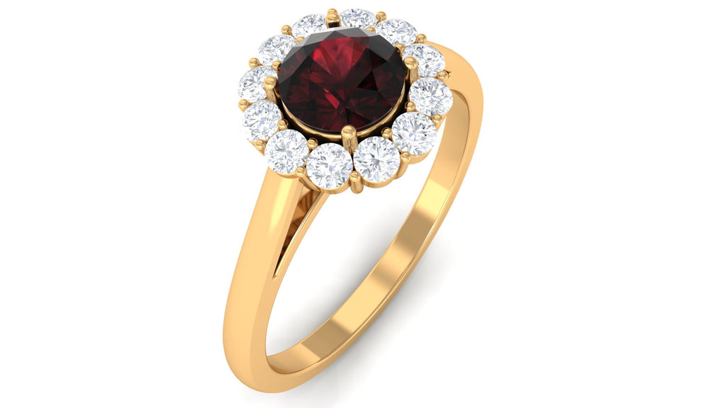 1 CT Garnet and Diamond Floating Halo Engagement Ring Garnet - ( AAA ) - Quality - Rosec Jewels