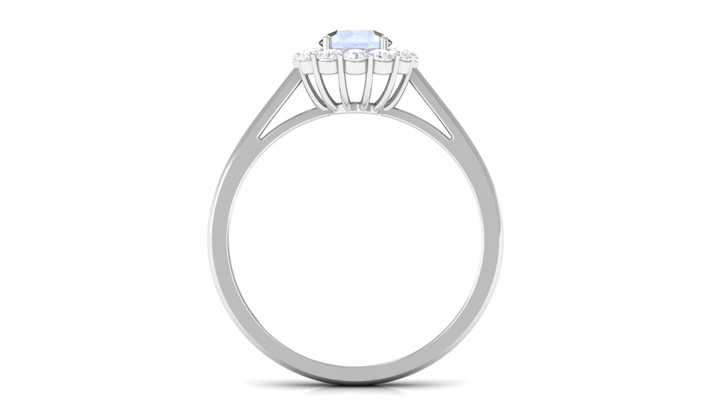 1 CT Moonstone and Diamond Floating Halo Engagement Ring Moonstone - ( AAA ) - Quality - Rosec Jewels