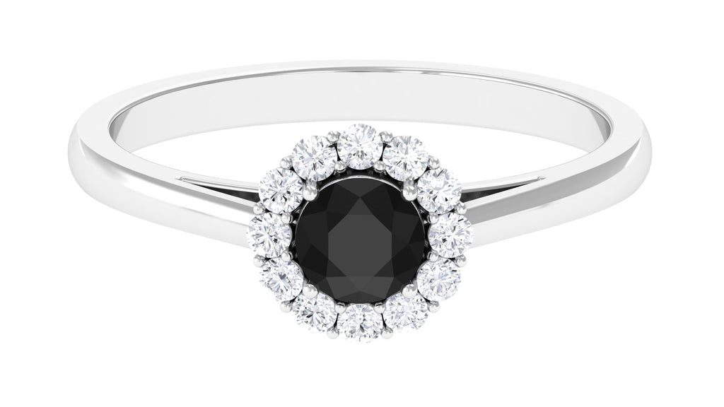 1 CT Black Spinel and Diamond Floating Halo Engagement Ring Black Spinel - ( AAA ) - Quality - Rosec Jewels