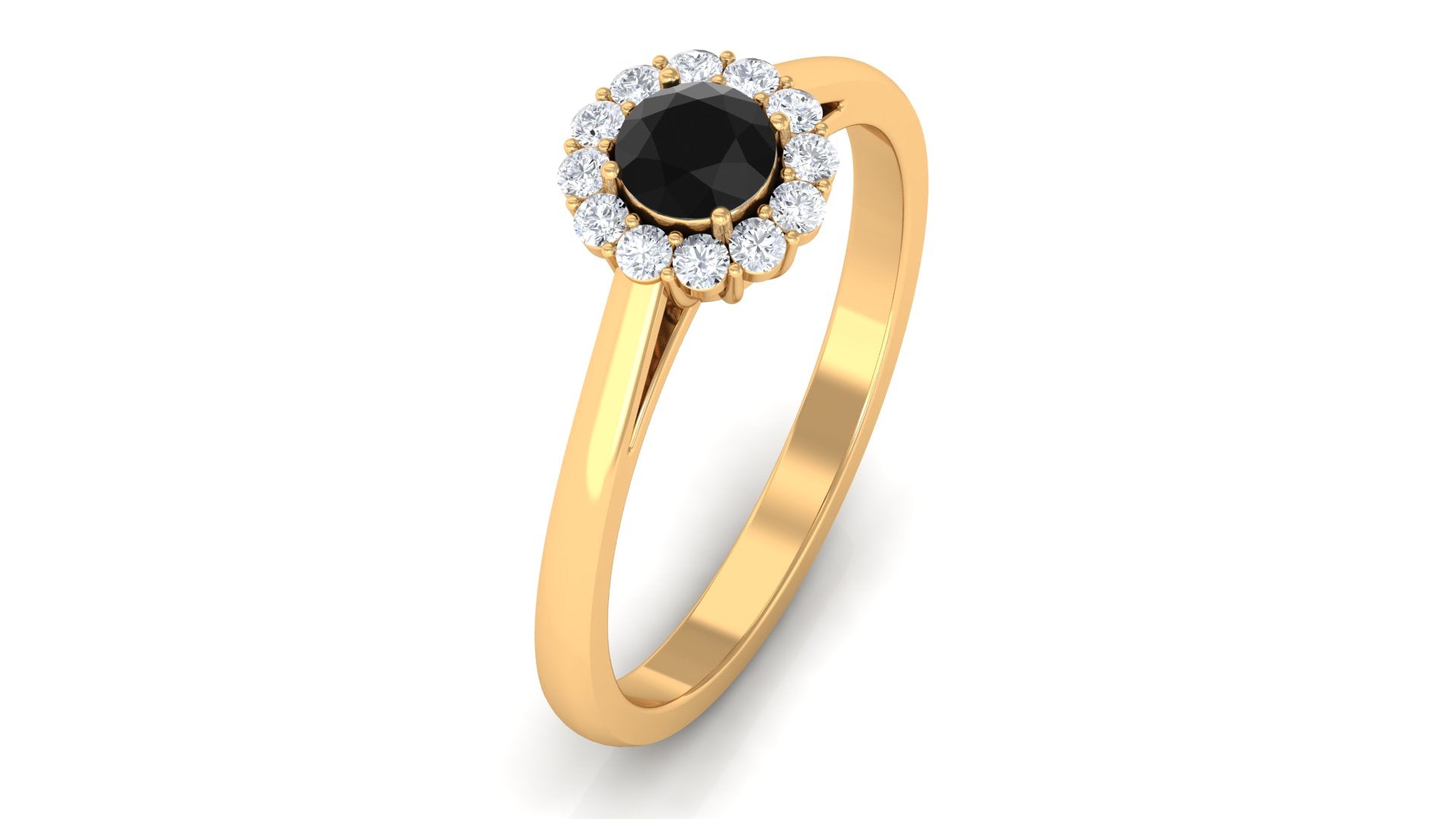 1 CT Black Spinel and Diamond Floating Halo Engagement Ring Black Spinel - ( AAA ) - Quality - Rosec Jewels