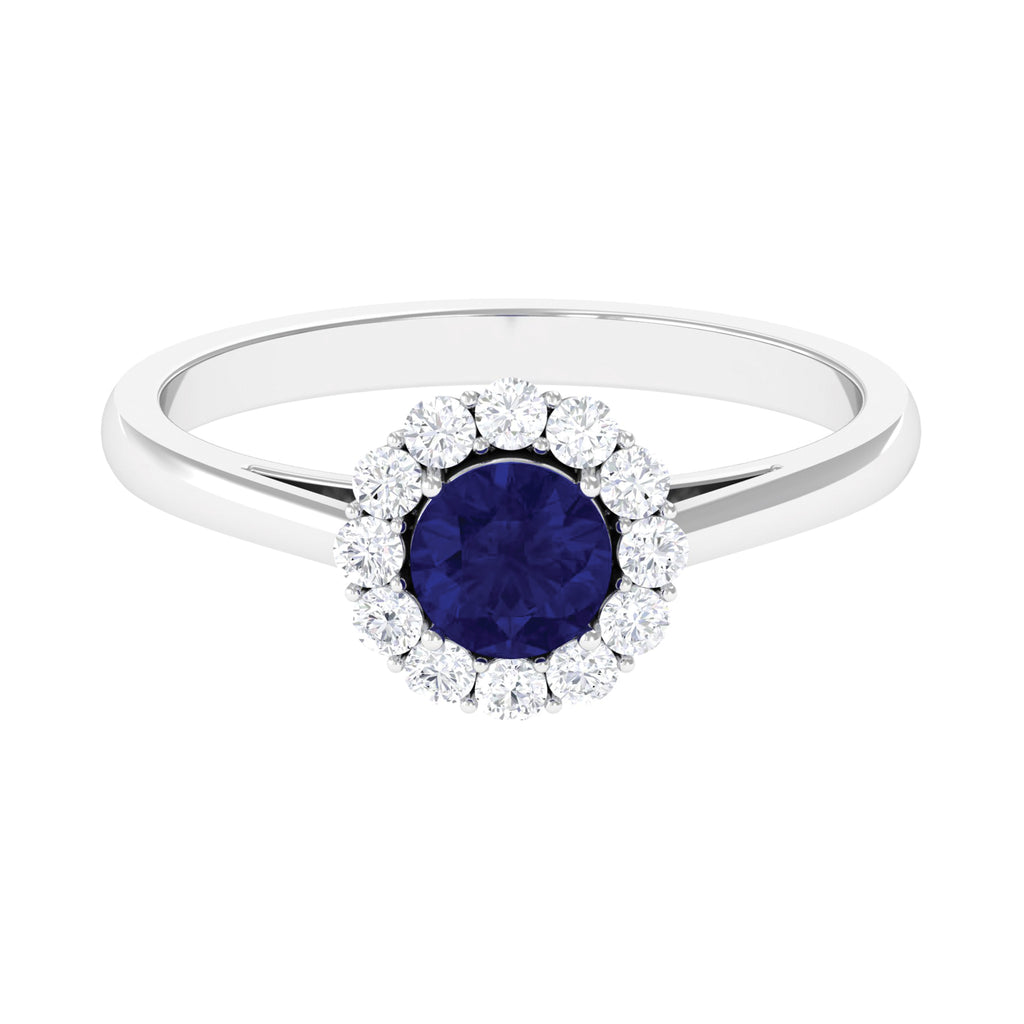 1.5 CT Floral Blue Sapphire Engagement Ring with Diamond Halo Blue Sapphire - ( AAA ) - Quality - Rosec Jewels