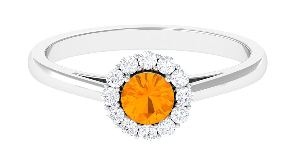 1 CT Fire Opal and Diamond Floating Halo Engagement Ring Fire Opal - ( AAA ) - Quality - Rosec Jewels