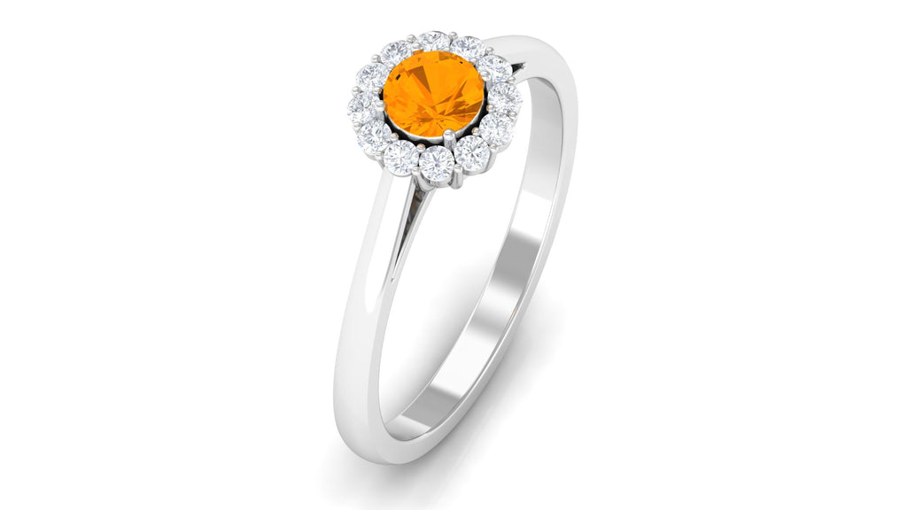 1 CT Fire Opal and Diamond Floating Halo Engagement Ring Fire Opal - ( AAA ) - Quality - Rosec Jewels