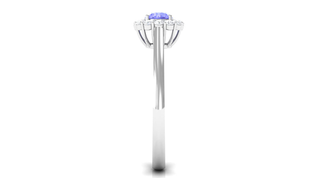 Round Tanzanite and Diamond Halo Engagement Ring Tanzanite - ( AAA ) - Quality - Rosec Jewels