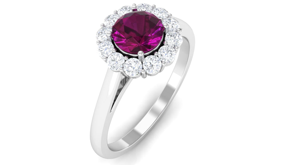 1 CT Rhodolite and Diamond Floating Halo Engagement Ring Rhodolite - ( AAA ) - Quality - Rosec Jewels