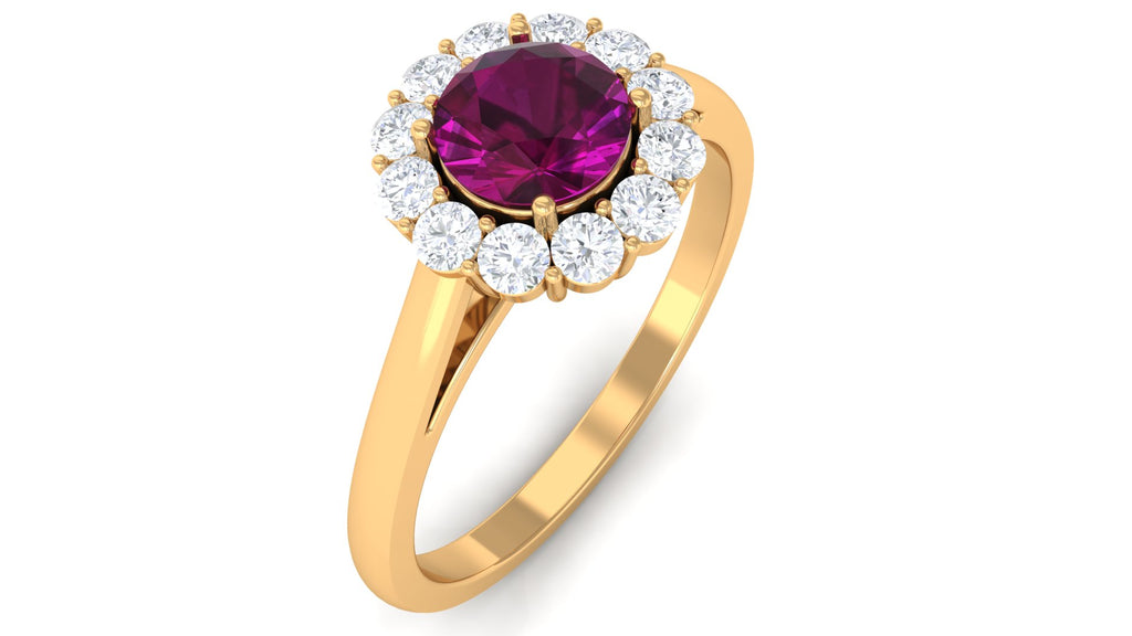 1 CT Rhodolite and Diamond Floating Halo Engagement Ring Rhodolite - ( AAA ) - Quality - Rosec Jewels