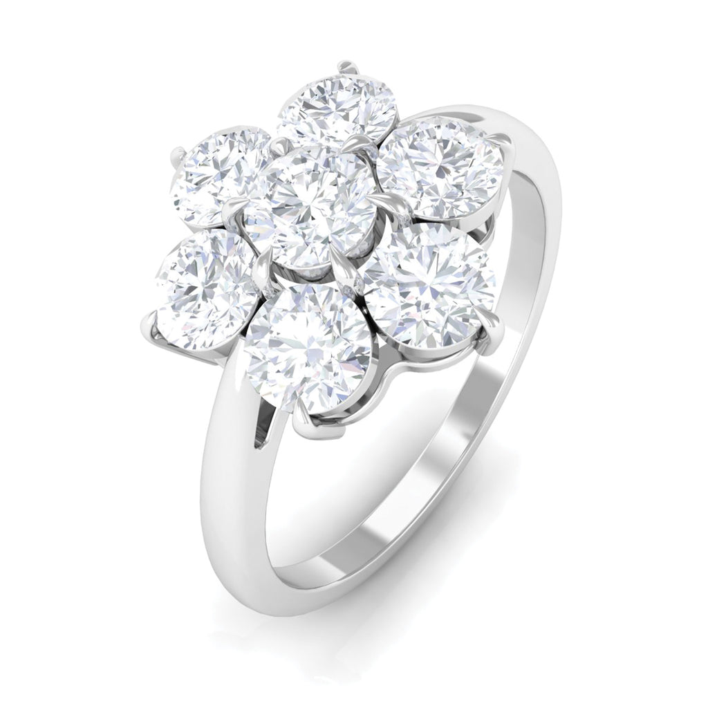 Certified Moissanite Cluster Flower Engagement Ring Moissanite - ( D-VS1 ) - Color and Clarity - Rosec Jewels
