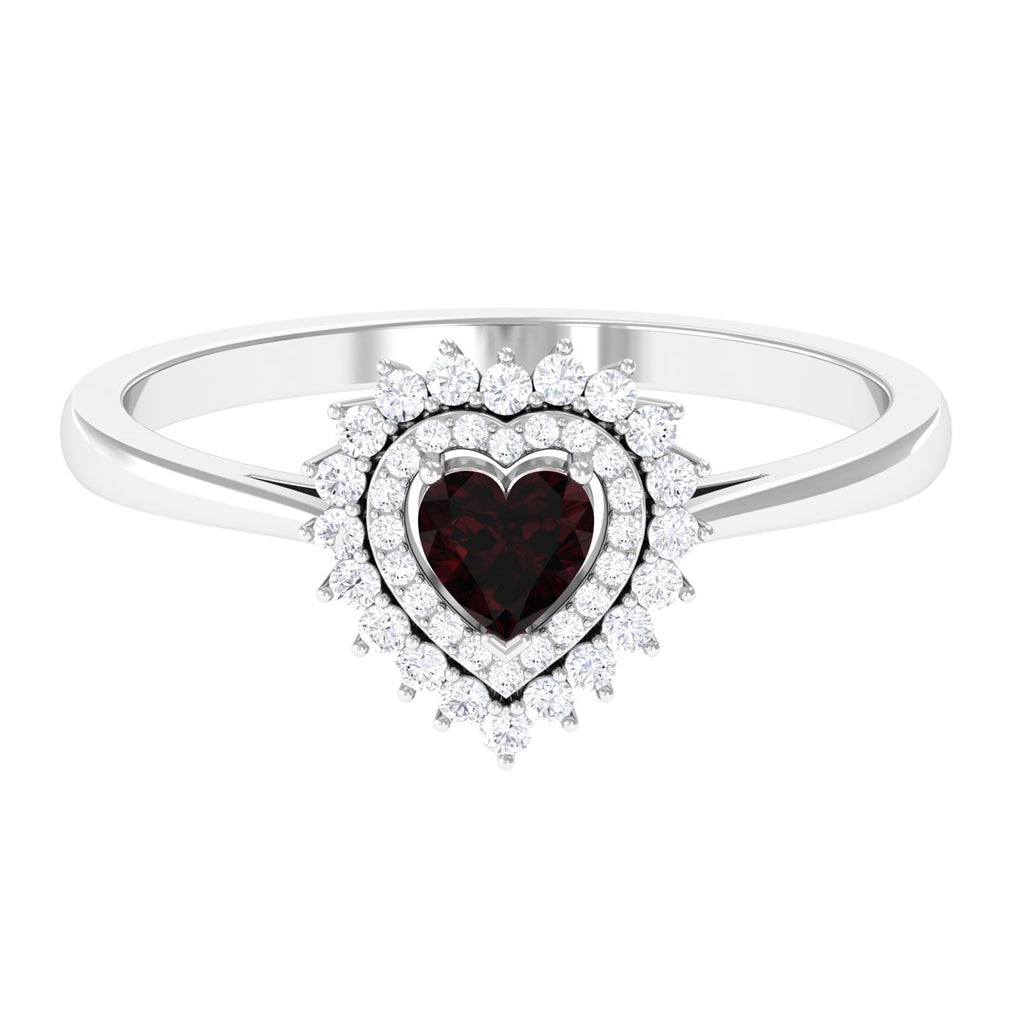 3/4 CT Heart Shape Garnet and Diamond Double Halo Engagement Ring Garnet - ( AAA ) - Quality - Rosec Jewels