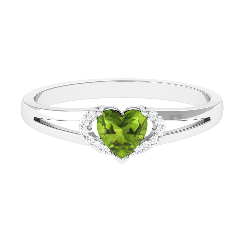 Real Peridot Heart Promise Ring with Diamond Peridot - ( AAA ) - Quality - Rosec Jewels