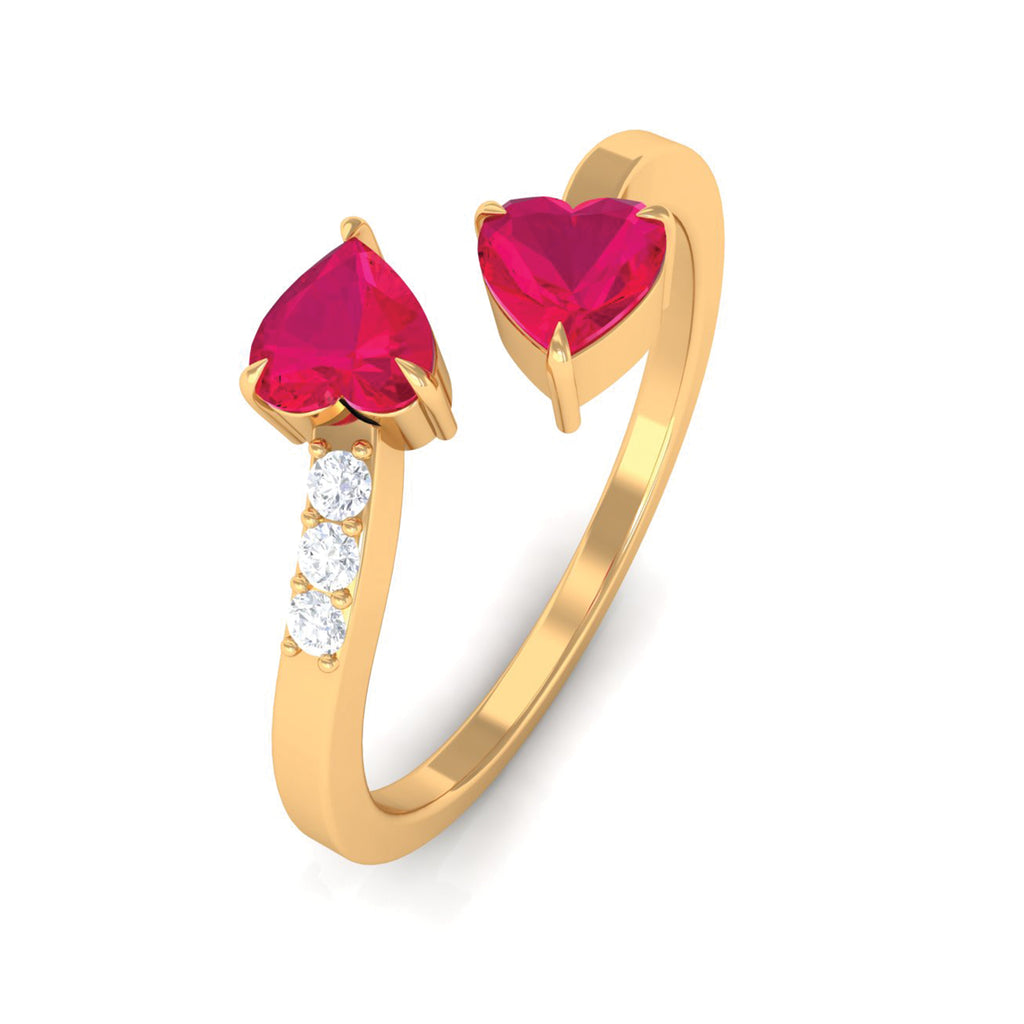 Twin Heart Ruby Engagement Ring in Wrap Style with Diamond Ruby - ( AAA ) - Quality - Rosec Jewels