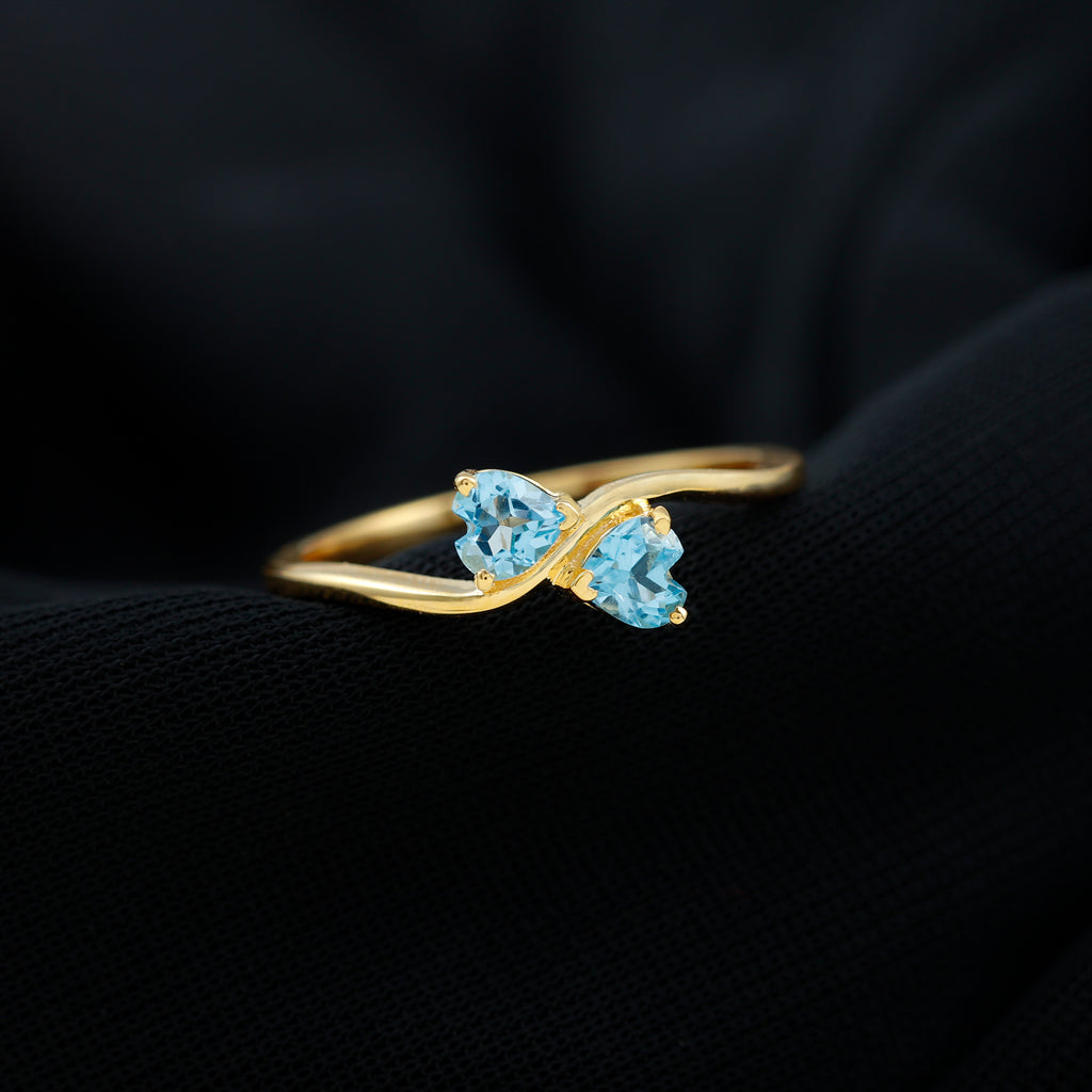 Two Stone Heart Promise Ring with Natural Swiss Blue Topaz Swiss Blue Topaz - ( AAA ) - Quality - Rosec Jewels