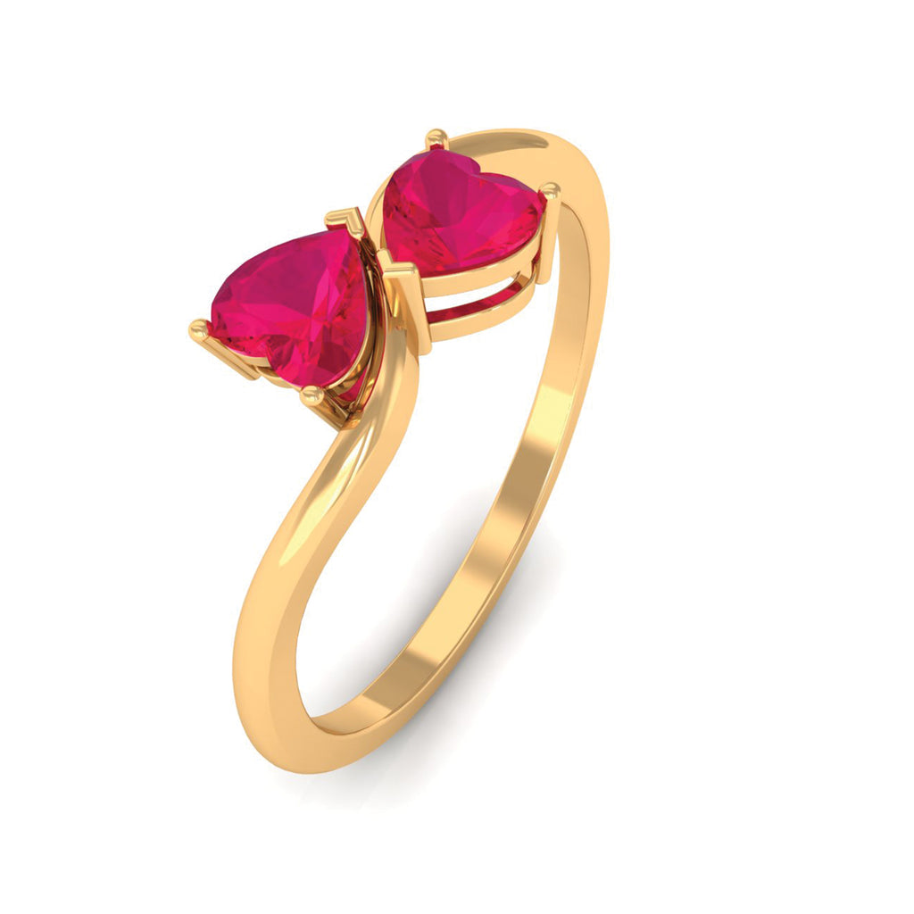 1 CT Heart Ruby Two Stone Promise Ring Ruby - ( AAA ) - Quality - Rosec Jewels